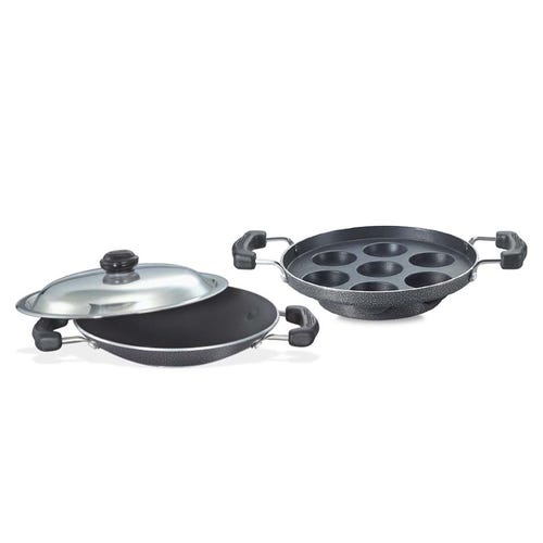 Prestige Omega Select Plus Non-Stick Coated Appachetty and Paniyarakkal Combo 20 cm Each, (Black)