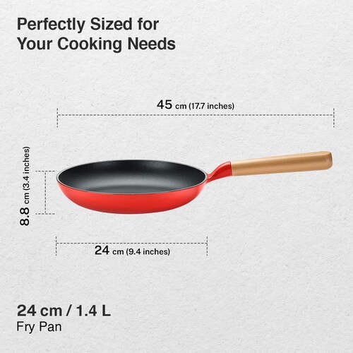 Prestige Castlite Enamel Coated Cast Iron Fry Pan 24cm/1.4L | Lightweight, High Heat Retention | Gas & Induction Compatible | Low-Oil Cooking | Stay-Cool Wooden Handle | Easy Clean | 15Y Warranty