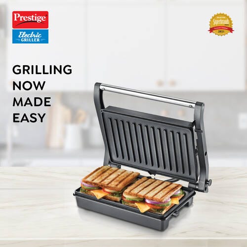 Prestige PEG 5.0 Non-Stick Coating 800 W Electric Grill (Silver and Black)