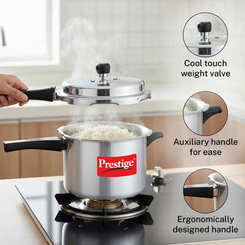 Prestige 2 Litre + 3 Litre + 5 Litre Aluminium Popular Max Outer Lid Pressure Cooker Combo with 2 Lids | Gas & Induction Compatible | Visual Pressure Indicator | Gasket Release Sys | 5Y Warranty | ISI