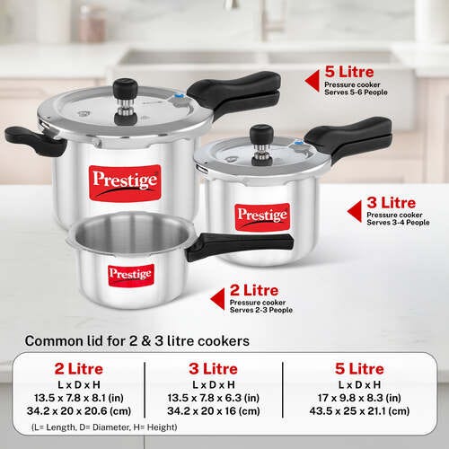 Prestige Svachh Aluminium 2+3+5 Litre Combo Cooker with Induction Base, Silver, Outer Lid