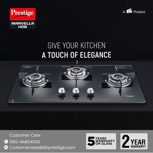 Prestige Marvella Hob Black Al  with Glass Top & Auto Ignition