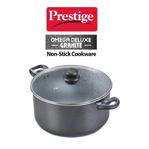 Prestige Omega Deluxe Granite Non-stick Stock Pot, (Black)