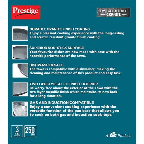 Prestige Omega Deluxe Granite Non-stick Round Base Omni Tawa (Black)