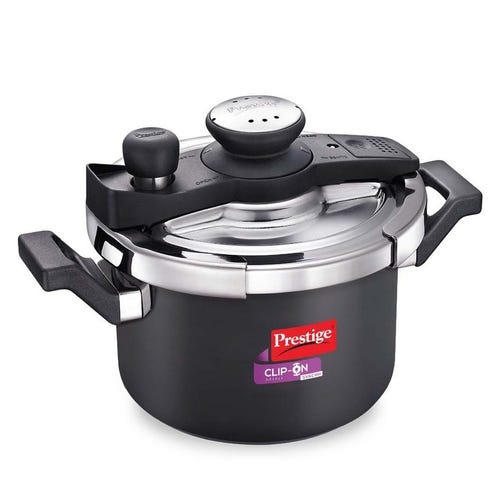 Prestige Clip-on Mini Svachh Hard Anodised Pressure Cooker with Glass Lid, 3 L (Black and Silver)