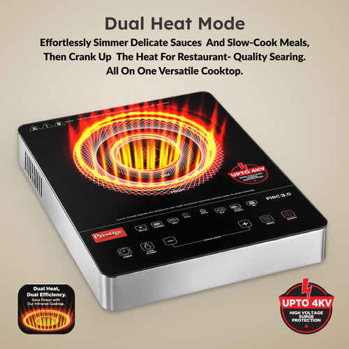 Prestige PIRC 3.0 Plus 2400 Watts Infrared Cooktop | Preset Indian Menu Option with Timer | Compatible With Any Metal Cookware With Flat Bottom | Easy to clean | Portable | Black | 1Y Warranty