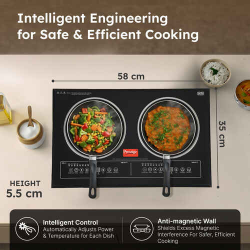 Prestige Double Induction Cooktop PDIC 3.0 - 2000 Watts | Indian Menu Option | 1 year Warranty