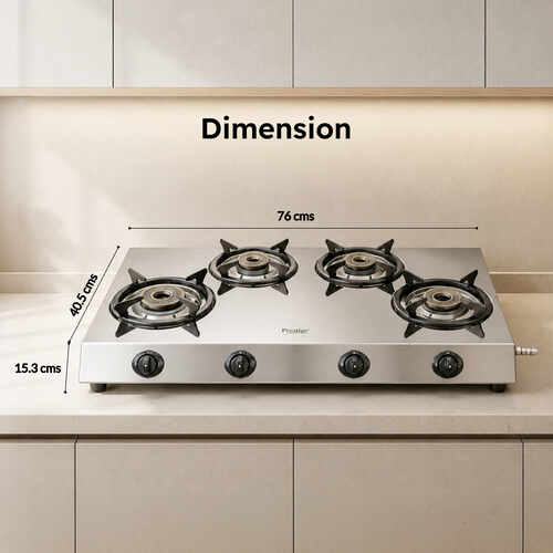 Prestige Perfect Plus 04B Designer Forged Brass Burners|Removable Spill Tray Stainless Steel Manual Gas Stove (4 Burners)