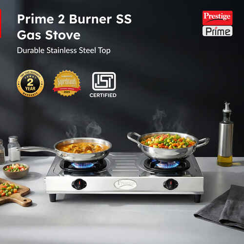 PRESTIGE PRIME LP GAS STOVE (STAINLESS STEEL BODY AND 2 BRASS BURNERS)