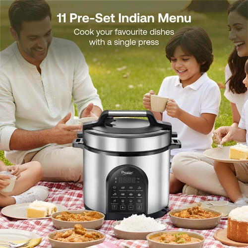 Prestige 6.0L Smart Cook Electric Cooker| 11 Pre-Set Indian Menu| Low Energy Consumption| Stainless Steel Bowl