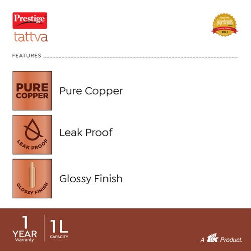 Prestige Tattva TCB 08 Copper Water Bottle, 0.350L