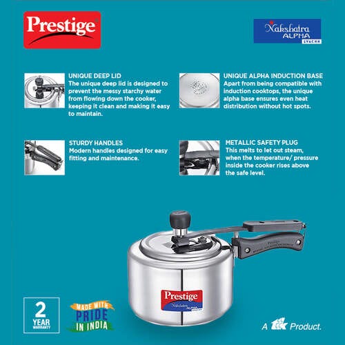 Prestige Nakshatra Alpha Svachh Stainless Steel Spillage Control Pressure Cooker (Silver)