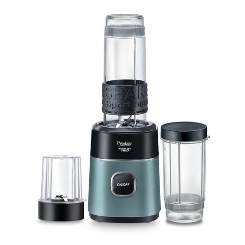 Prestige Nutri-Jet Trio 450 Watt Mixer Grinder with 3 Transparent Jars | Space-Saving Design | Extra Sipper Lid | Stainless Steel Blades | 1Y Warranty | ISI Certified