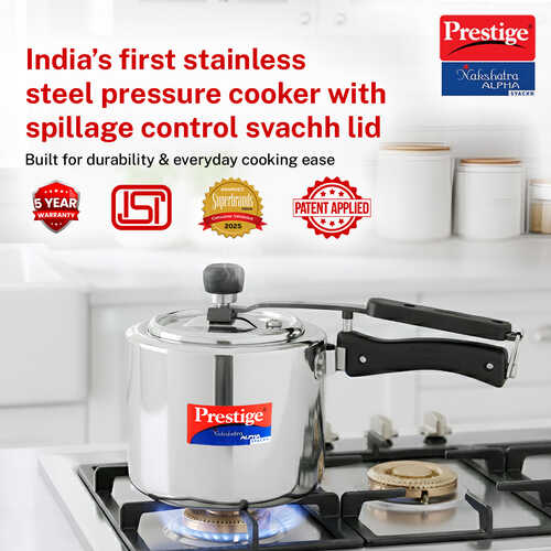 Prestige Nakshatra Alpha Svachh Stainless Steel Spillage Control Pressure Cooker 3 L (Silver)