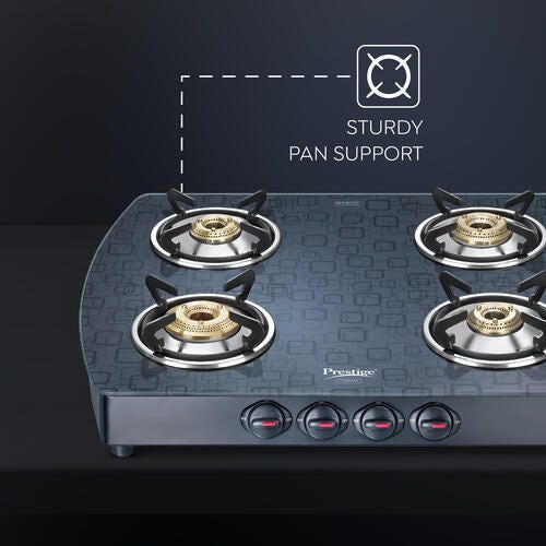 Prestige Premia Schott Glass Top Gas Stove (4 Burners) - GTS 04 (D) (Black)