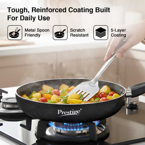 Prestige Omega Deluxe Granite Non-stick Round Base Fry Pan, 28cm - 3L (Black)
