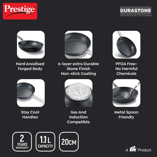 Prestige Durastone Hard Anodised 6 Layer Non-Stick Fry Pan, (Black)