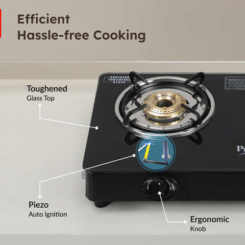 Prestige Iris Plus 3 Burner Auto Ignition Gas Stove | Toughened Glass Top | Tri-Pin Brass Burners | Ergonomic Knob | Black | 2Y Warranty | ISI Certified
