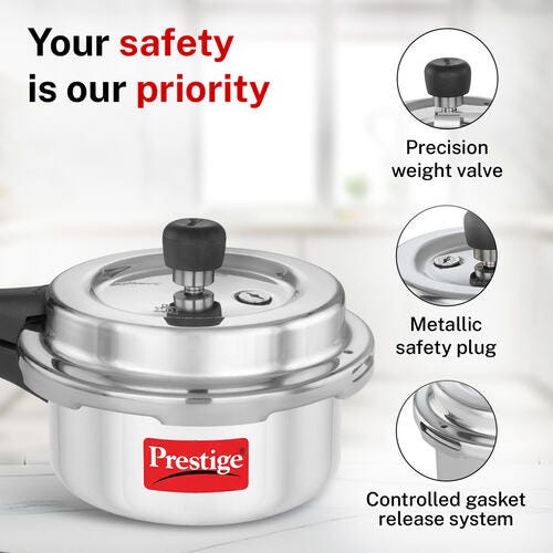 Prestige 2 Litre Aluminium Popular Svachh Outer Lid Pressure Cooker | Deep Lid for Spillage Control | Anti-Bulge Base | Gasket Release System | 5Y Warranty | ISI Certified