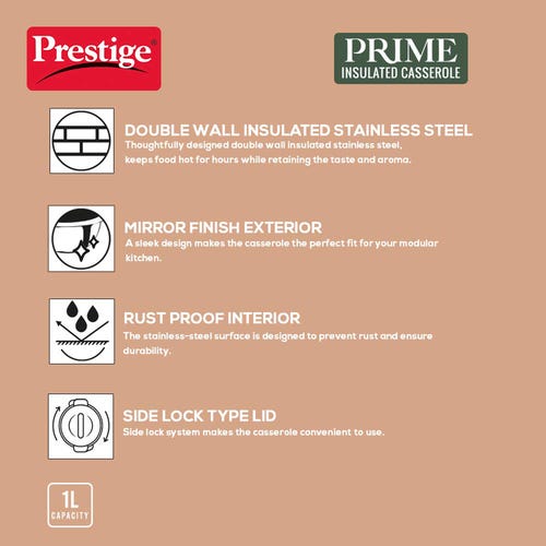 Prestige Prime Stainless Steel Insulated Casserole, Silver