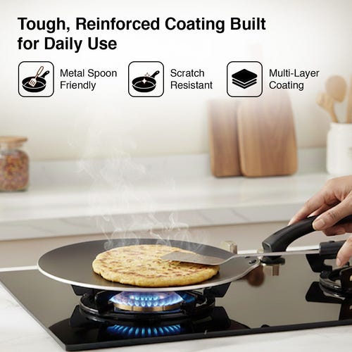 Prestige Omega Deluxe Induction Base Non-Stick Aluminium Flat Dosa Tawa, 28 cm, Red