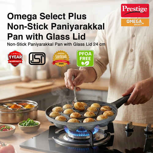 Prestige Omega Select Plus Paniyarakkal with Lid 24 cm (Aluminium, Non-stick)