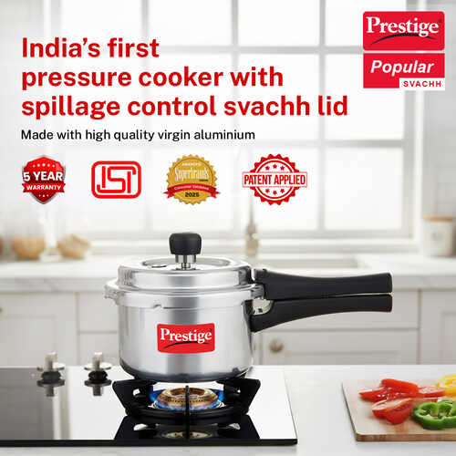 Prestige Popular Svachh Virgin Aluminium Spillage Control Pressure Cooker (Silver)