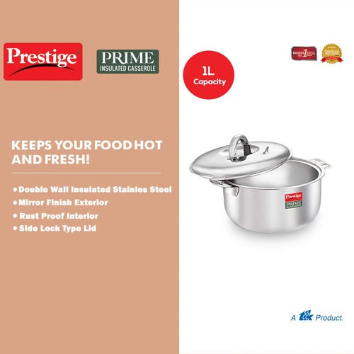 Prestige Prime Stainless Steel Insulated Casserole, Silver