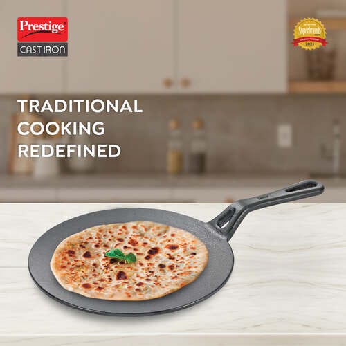 Prestige Cast Iron Scratch Resistant Concave Tawa, (Black)