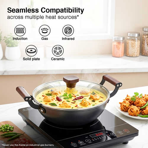 Prestige Lightweight Cast Iron Kadai 20cm/1.4L with Glass Lid | Castlite Series | High Heat Retention & Rust-Proof | Enamel Coated | Gas & Induction Compatible | 15Y Product Warranty