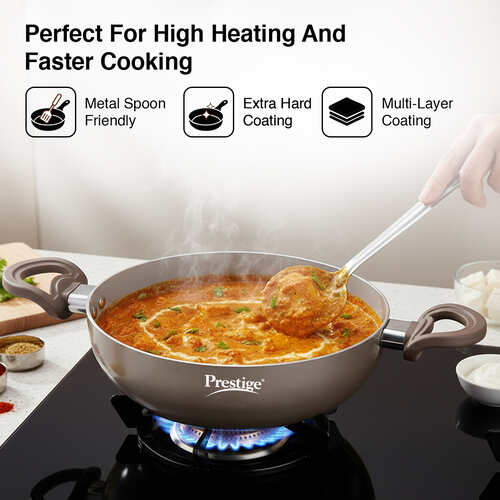Prestige Ceraglide Duo Ceramic Coating Non Stick Aluminium Cookware Deep Kadai Dia 28 cm (4.25 Litre) with Glass Lid