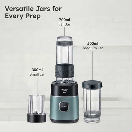 Prestige Nutri-Jet Trio 450 Watt Mixer Grinder with 3 Transparent Jars | Space-Saving Design | Extra Sipper Lid | Stainless Steel Blades | 1Y Warranty | ISI Certified