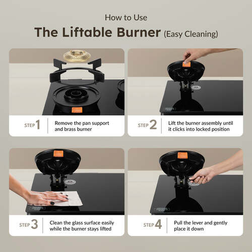 Prestige Svachh Glass Top Gas Stove (3 Burners) with Liftable Burners - GTSB-03