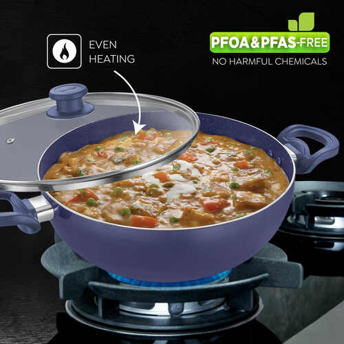 Prestige Ceraglide Ceramic Coated 4.5L(28cm) Non-Stick Kadai with glass lid|Consumes Less Oil|Preferred For High Heating & Even Heating|Stain-Resistant|Gas & Induction Compatible|No Harmful Chemicals