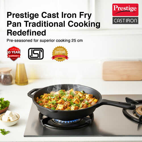 Prestige Cast Iron Scratch Resistant Round Base Fry Pan, (Black)