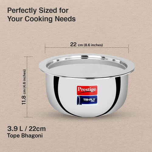 Prestige 22cm/3.9L Tri-Ply Stainless Steel Tope with Lid|Gas and Induction Compatible| Even Heat Distribution|Strong and Durable| 5 Years Warranty
