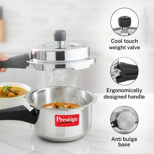 Prestige 1.5 Litre Aluminium Popular Svachh Outer Lid Pressure Cooker | Deep Lid for Spillage Control | Anti-Bulge Base | Gasket Release System | 5Y Warranty | ISI Certified