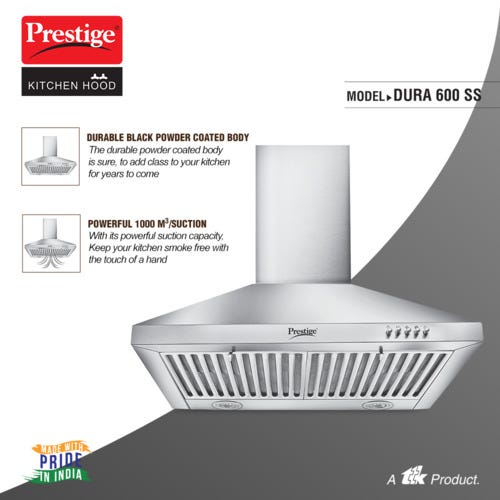 Prestige Dura 600 Stainless Steel Baffle Filter Kitchen Hood - 1000m3/hr