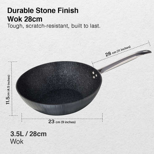 Prestige Durastone Hard Anodised 6 Layer Non-Stick Wok, (28 cm, 3.5 Litre) (Black)
