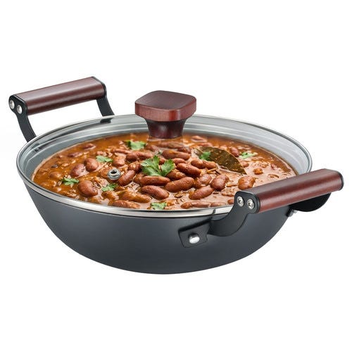 Prestige Castlite Patterned Enamel Coated Cast Iron Kadai 24cm/2.4L with Glass Lid | High Heat Retention, Rust-Proof | Gas & Induction Compatible | Low-Oil Cooking | Stay-Cool Handles | 15Y Warranty