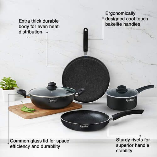 Prestige Omega Deluxe Granite Aluminium Non-Stick 4 Pc Cookware Set