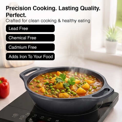 Prestige Cast Iron Kadai 24cm/2L | Ferrocast Flo | Non-Stick | Chemical Free | Preseasoned | Sturdy Handle | Healthy Eating | Gas & Induction Compatible | Lifetime Warranty