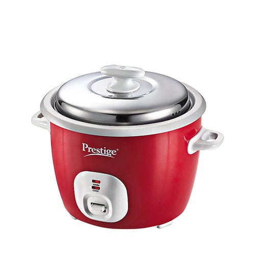 Prestige Cute Rice Cooker with Close Fit Stainless Steel Lid (Red)