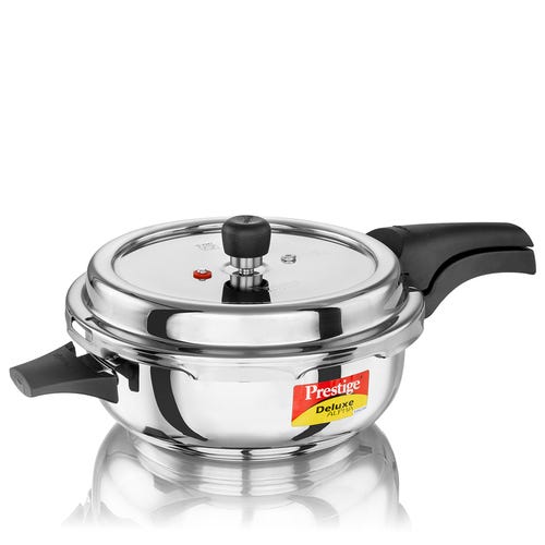 Prestige Deluxe Alpha Svachh Stainless Steel Pressure Cooker with Spillage Control Deep Lid - Silver