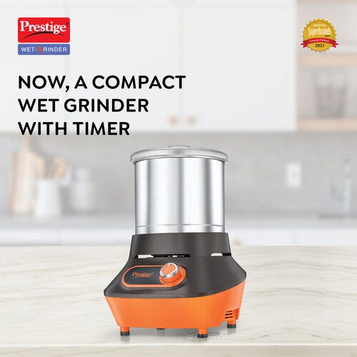 Prestige Vertical Wet Grinder with Stainless Steel Drum 200 W (Black & Orange)