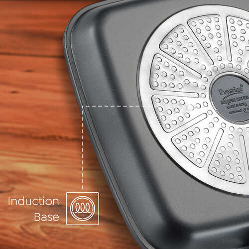 Prestige Omega Die Cast + Aluminium Non-Stick Square Grill Pan 28cm 3-Layer Easy Release Coating|Extra Thick 5.5 mm Base|Induction Base|Die-Cast Body|Black