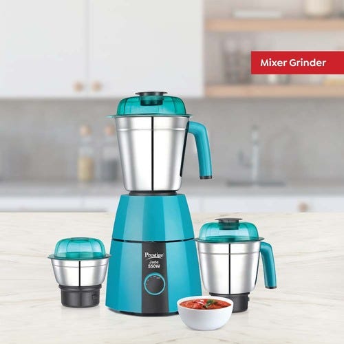 Prestige Jade 550 W Mixer Grinder, 3 Jars (1500 ml, 1200 ml, 450 ml) (Blue, Silver)
