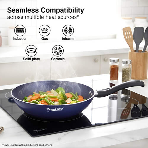 Prestige Ceraglide Ceramic Coating Non-Stick Aluminium Cookware Wok 28 Cm (3.3 Litre)