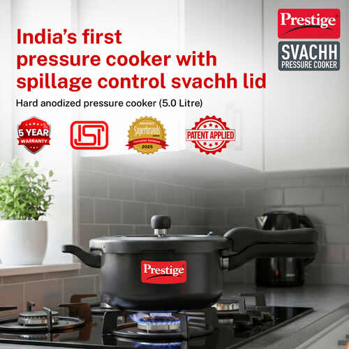 Prestige Svachh Hard Anodised Spillage Control Senior Pressure Cooker, (Black)