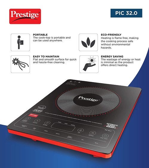 Prestige PIC 32.0 Induction Cooktop 2500W with Indian Menu Options (Red)